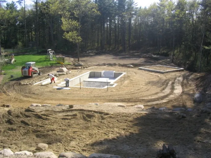 Fiberglass pool shell set in place